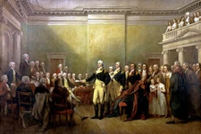 GENERAL GEORGE WASHINGTON RESIGNING HIS COMMISSION ARMY BY JOHN TRUMBULL REPRO