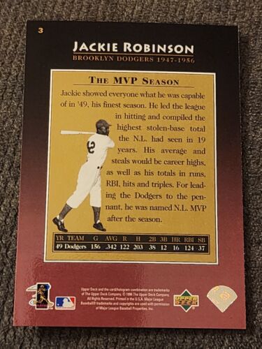 1996 Jackie Robinson Upper Deck Foil Insert #3 Brooklyn Dodgers NM/MINT - Picture 2 of 2