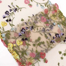 1 Yard Floral Embroidery Lace Trim Fabric Tulle Mesh Craft Sewing Bridal Dress