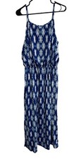 Summer Sleeveless Maxi Dress Blue White Tie Dye Pattern Sz 1X