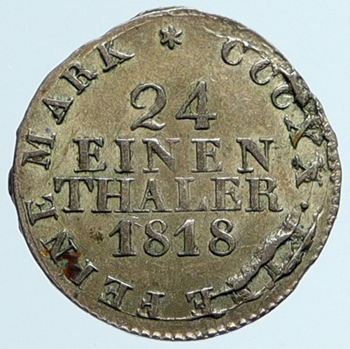 1818 German States SAXONY KING FRIEDRICH AUGUST I Silver 1/24 Thaler Coin i96686 - Picture 2 of 3