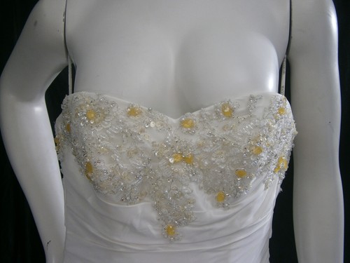 Maggie Sottero Wedding Dress 8 Ivory Satin Lace Ballgown HUGE TRAIN Corset Bling - Picture 6 of 23