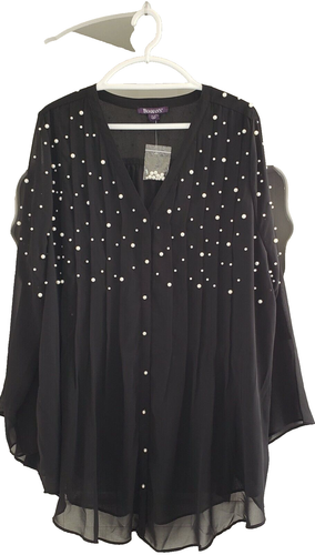 Roamans Formal Blouse Plus Size 24 W Black White Faux Pearls Sheer Overlay New - Picture 12 of 12