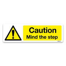 Caution Mind the step Safety Sign Hazard Sticker on self-adhesive vinyl 20x6cm