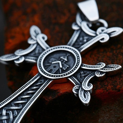 Men Jewellery Nordic Viking Celtic Knot Cross Pendant Adventure Courage Necklace - Picture 2 of 11
