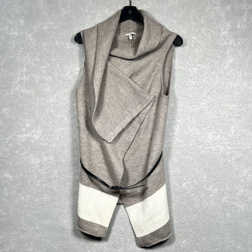 Joie Vest Womens Medium Tan Wool Shawl Collar Long Vest Snap Ligere Sleeveless - Picture 1 of 10