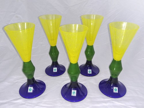 Barovier & Toso B.A.G. Art Glass Champagne Cocktail Glass Set Of 5 Artist Signed - Picture 8 of 10
