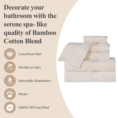Rayon from Bamboo Blend Solid 6 Piece Hand Towel & 2 Piece Bath Towel Set - Picture 24 of 63