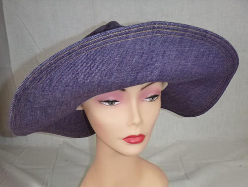 NOS Vtg 60s Blue Denim Floppy Sun Hat Big Brim Union Tag - Picture 5 of 10