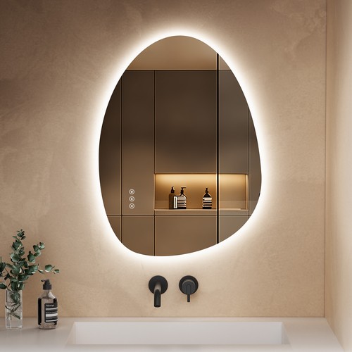 Spiegel mit Beleuchtung Asymmetrischer LED Badspiegel 3 Lichtfarbe Beschlagfrei - Bild 14 von 31
