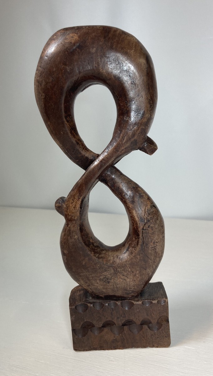 Ghana African Dark Wood Infinity Figure 8 Sculpture 2 People