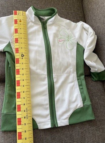 Nike Mesh Track Jacket Girls XL White Green Trim Green Embroidered Flower W Logo - Picture 13 of 21