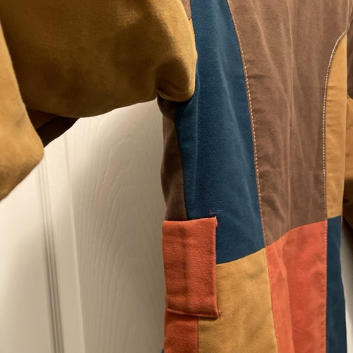 Vintage Multi Color Block Genuine Haedkesuede Suede Leather Jacket Hippie Coat - Picture 9 of 24