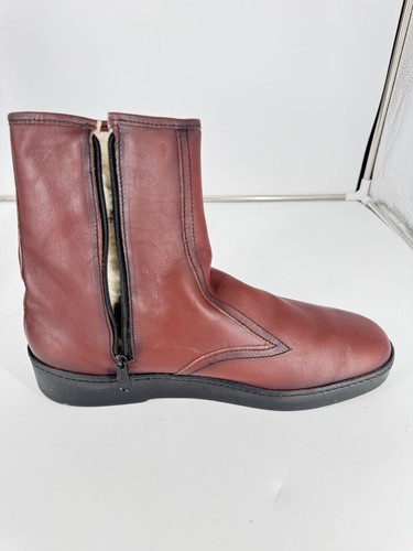 VTG New Bates Floaters Leather Boots Zip Up Mid Calf Sherpa Lined Brown Red 11.5 - Picture 5 of 9