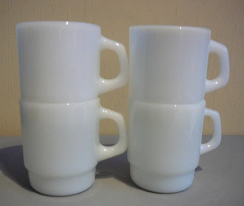 4 Anchor Hocking Fire King White D Handle Mugs Cups