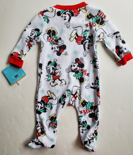 Disney Mickey Minnie Mouse Christmas Winter Footed Jumpsuit Zip 0-3 Months NWT - Imagen 3 de 9