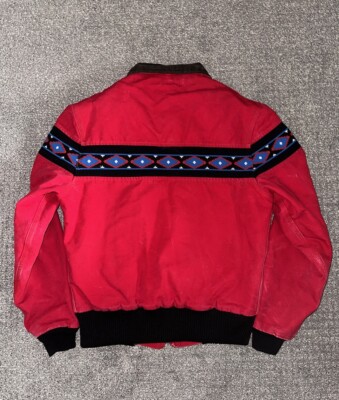 VTG 90s M CARHARTT AZTEC SOUTHWEST JACKET COAT DETROIT RED CRIMSON