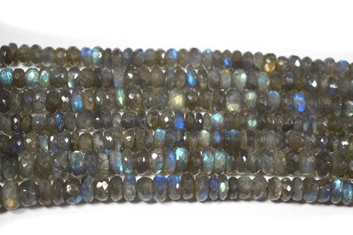 Natural Fully Blue Flashy Labradorite Faceted Rondelle 8-9MM Gemstone Beads 8" - Picture 10 of 10
