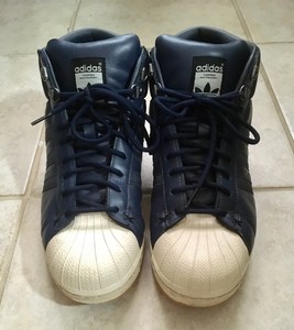 Adidas-Mens-Lamarque-Dark-Blue-White-Sz-10-5-M-Distressed-Mid-Top-Sneakers