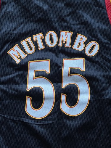 Vintage Dikembe Mutombo Atlanta Hawks NBA Black Champion Jersey Youth L 14-16 - Picture 6 of 6