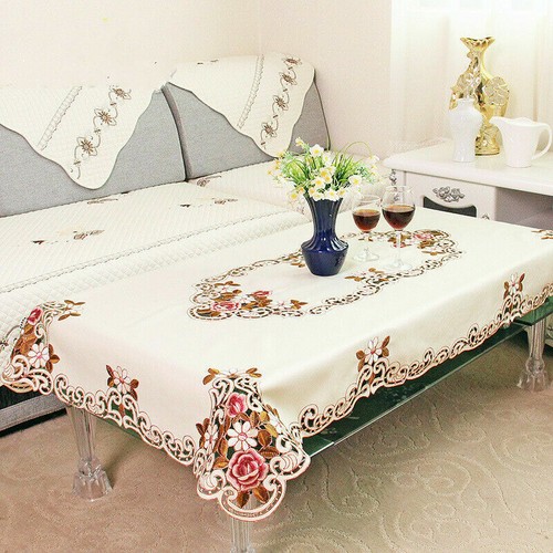 Beige Lace Tablecloth Embroidered Tablecover Floral European Round Square Decor - Picture 14 of 37