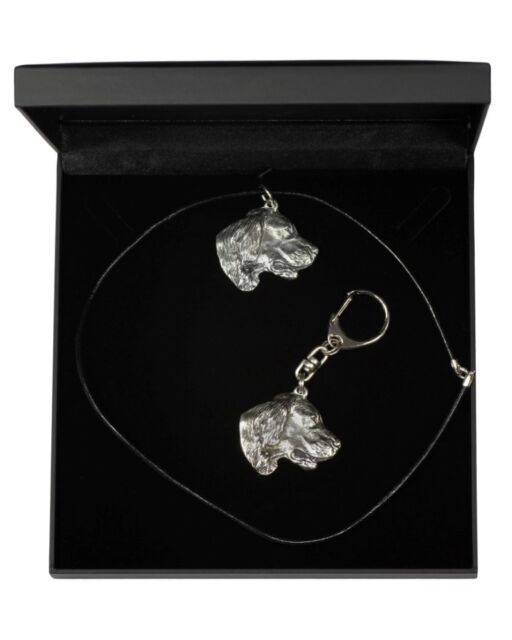 Setter - silver plated keyring necklace set with black box Art Dog AU Setter - silver plated keyring necklace set with black box Art Dog AU