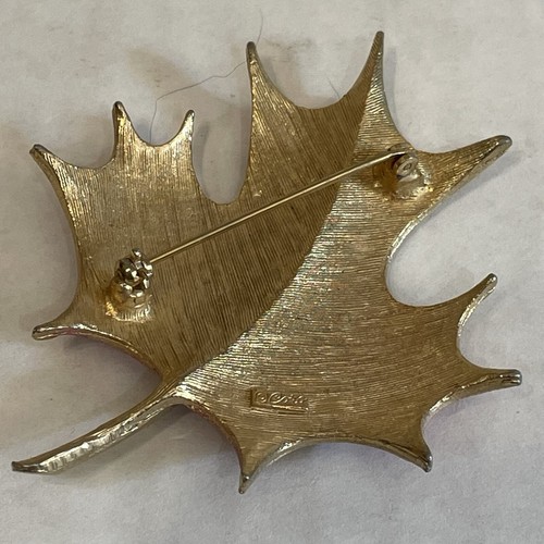 Vintage Coro Signed Enamel Orange Autumn Leaf Brooch Pin Estate Jewelry - Picture 2 of 4