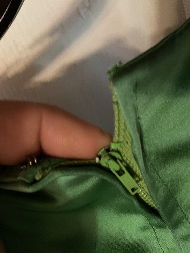 Vintage Rockabilly Pinup Couture Vintage Smaragdgrün Satin Kleid Gr. S Perlen - Bild 7 von 7