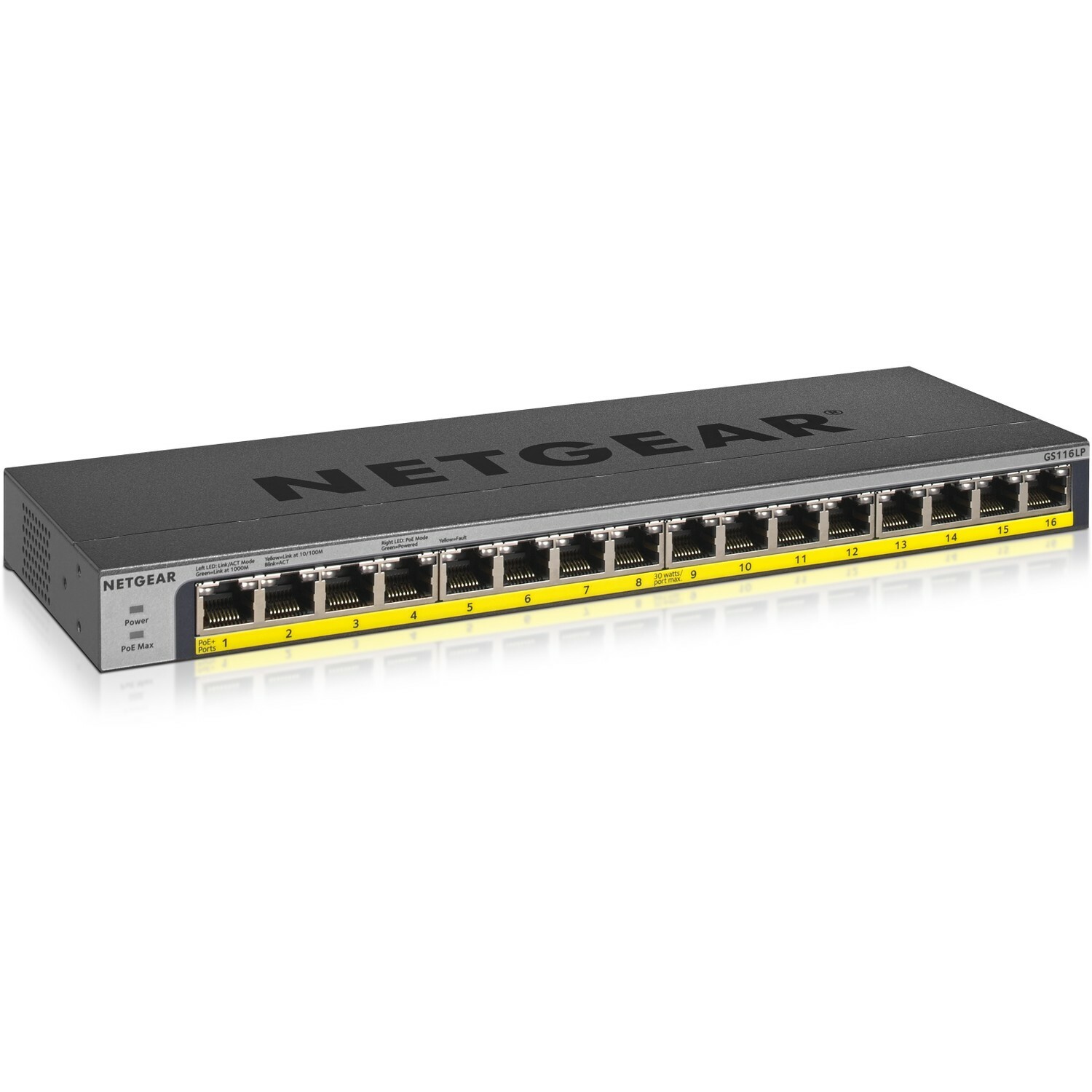 Netgear 16-Port 76W PoE/PoE+ Gigabit Ethernet Unmanaged Switch (gs116lp-100nas)