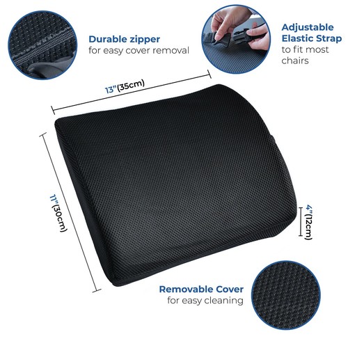 Lumbar Back Support Cushion Car Seat Wheelchair Office Chair Pillow Memory Foam - Picture 3 of 9