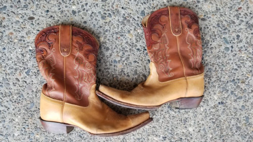 Tony Lama Vaquero Tooled Cowboy Cowgirl Boots Ladies 9.5 B Honey SHIPS FAST - Picture 4 of 15