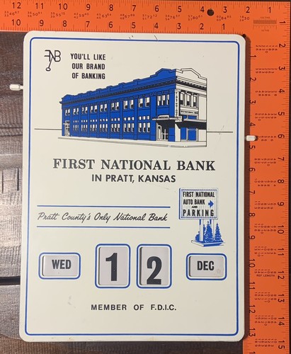 First National Bank Pratt Kansas Vintage Metal Perpetual Calendar Sign - Picture 2 of 9
