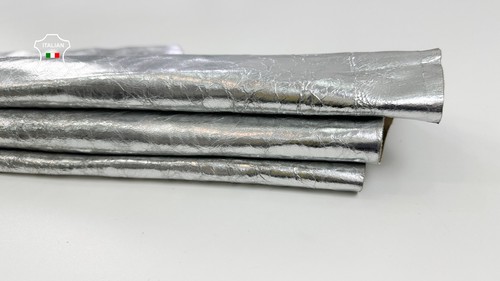 METALLIC SILVER CRACKED Thin Soft Italian Lambskin leather 7+sqf 0.5mm #C2363 - Picture 7 of 7