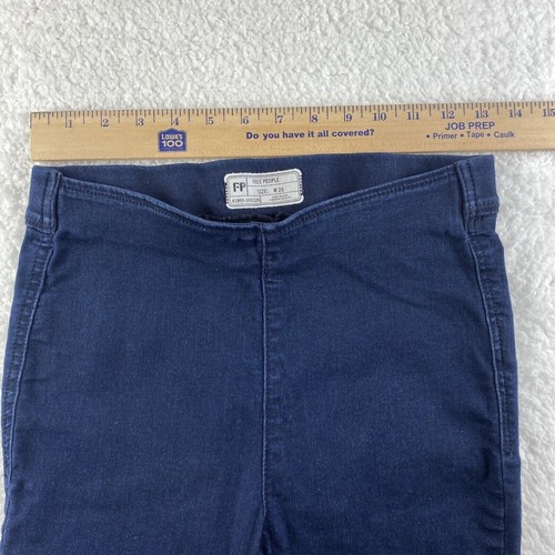 Pantalones de mezclilla Free People Jeans para mujer 26 lavado oscuro elástico tiro medio dobladillo crudo - Imagen 7 de 12
