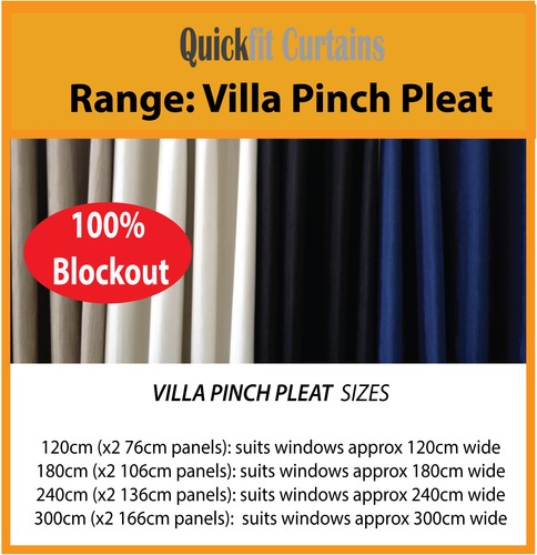 VILLA: SHANTUNG 100% BLOCKOUT PINCH PLEAT CURTAINS 100% BLACKOUT ROOM DARKENING - Picture 3 of 9