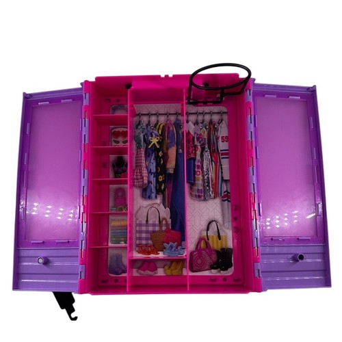 Vintage Barbie Purple Pink Travel Wardrobe Closet Case with Accessories - Picture 2 of 9