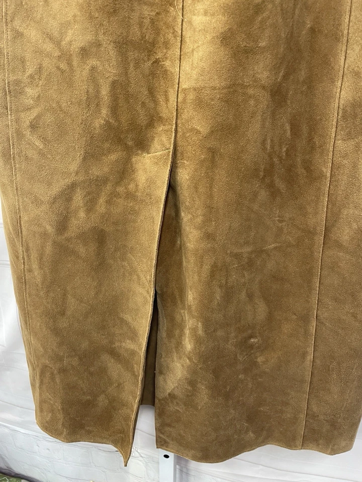 Maxi Falda Western Vintage Imitación Gamuza Espalda Camel Dividida Talla 14 Bohemia Y2K Foto 3 de 4