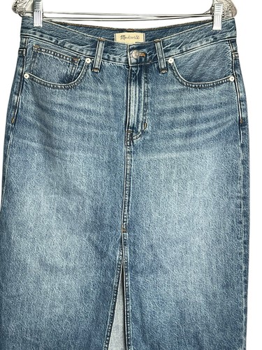 Madewell Women’s Denim Skirt Size 27 Raw Hem Midi Vintage Wash Fall Preppy Chic - Bild 2 von 9