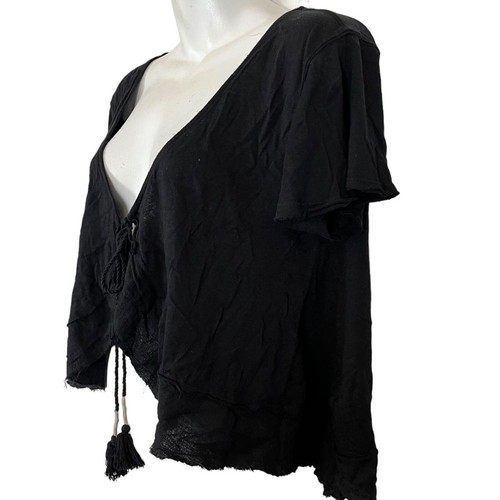 WE THE FREE People schwarz Burnout Fairy Front Tie Top Cardigan Whimsigoth Gr. XS - Bild 9 von 16