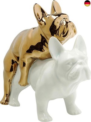 Kare Design Deko Figur Love Dogs Gold/Weiß, Deko Figur, Hundemotiv, Porzellan, 