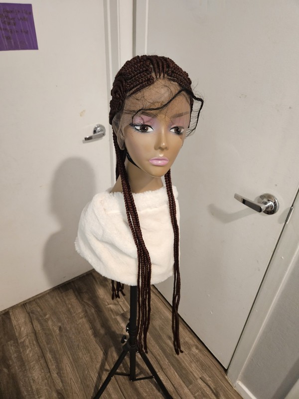 Zizzag Burgundy &blavk Fulllace Braided Corn Row Wig.