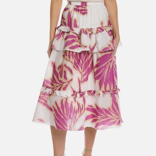 Tanya Taylor Hazelle Skirt Tropical Print Purple Gold Yellow Medium - Picture 2 of 5