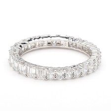 14K White Gold Eternity Ring Lab Grown Diamond Half Emerald Half Oval