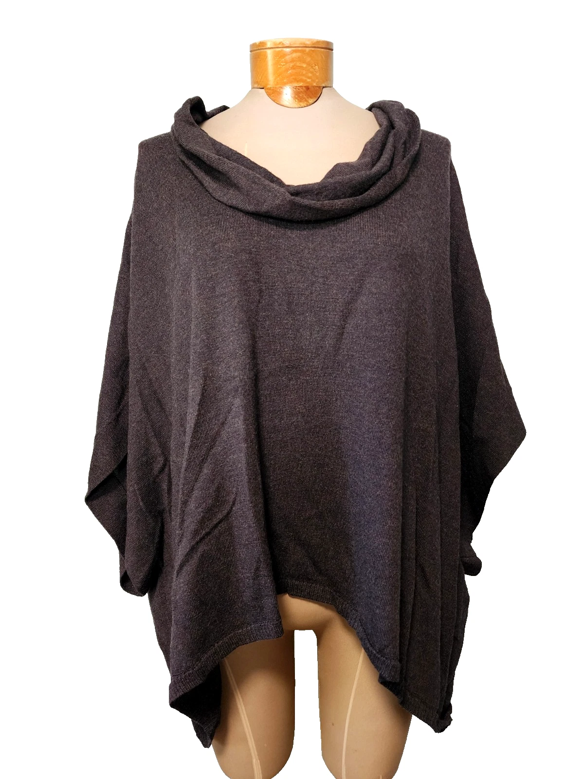 Eileen Fisher Dk Brown 100% Merino Wool Cowl Neck Poncho Sweater Sz.XL