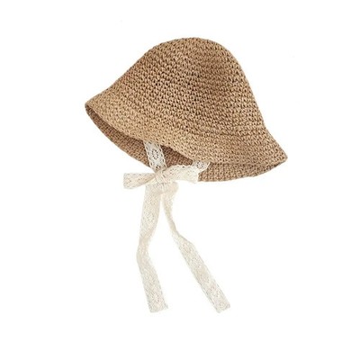 Solid Straw Lace Baby Girls Kids Summer Beach Casual Panama Sun Protection Hat