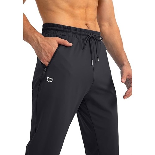 Men's Tapered Jogger Sweatpants with Zipper Pockets – Workout Pants, XXL, Black - Picture 4 of 5