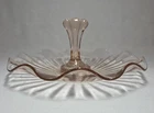 Vintage Anchor Hocking Pink Depression Glass Mayfair  TidBit Tray Ruffled Rim