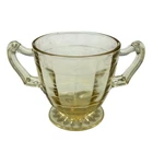 Vtg Yellow Anchor Hocking Block Optic Depression Glass Footed Open Sugar Bowl
