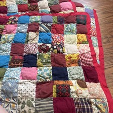 Vintage Crazy Hippie Cotton Handmade Patchwork Puff Quilt Throw Blanket