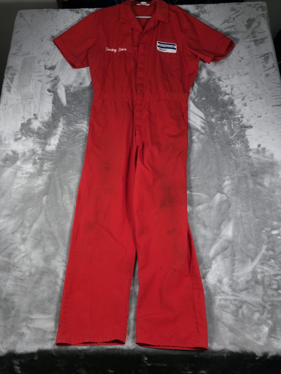 オーバーオール euro vintage 80s 90s Vintage Porsche Coveralls Mens Large Audi Red VTG Retro 80s